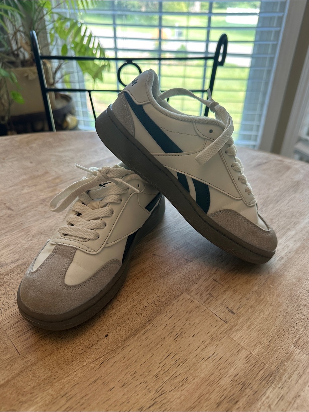 Reebok White and Dark Blue Low-Top Sneakers